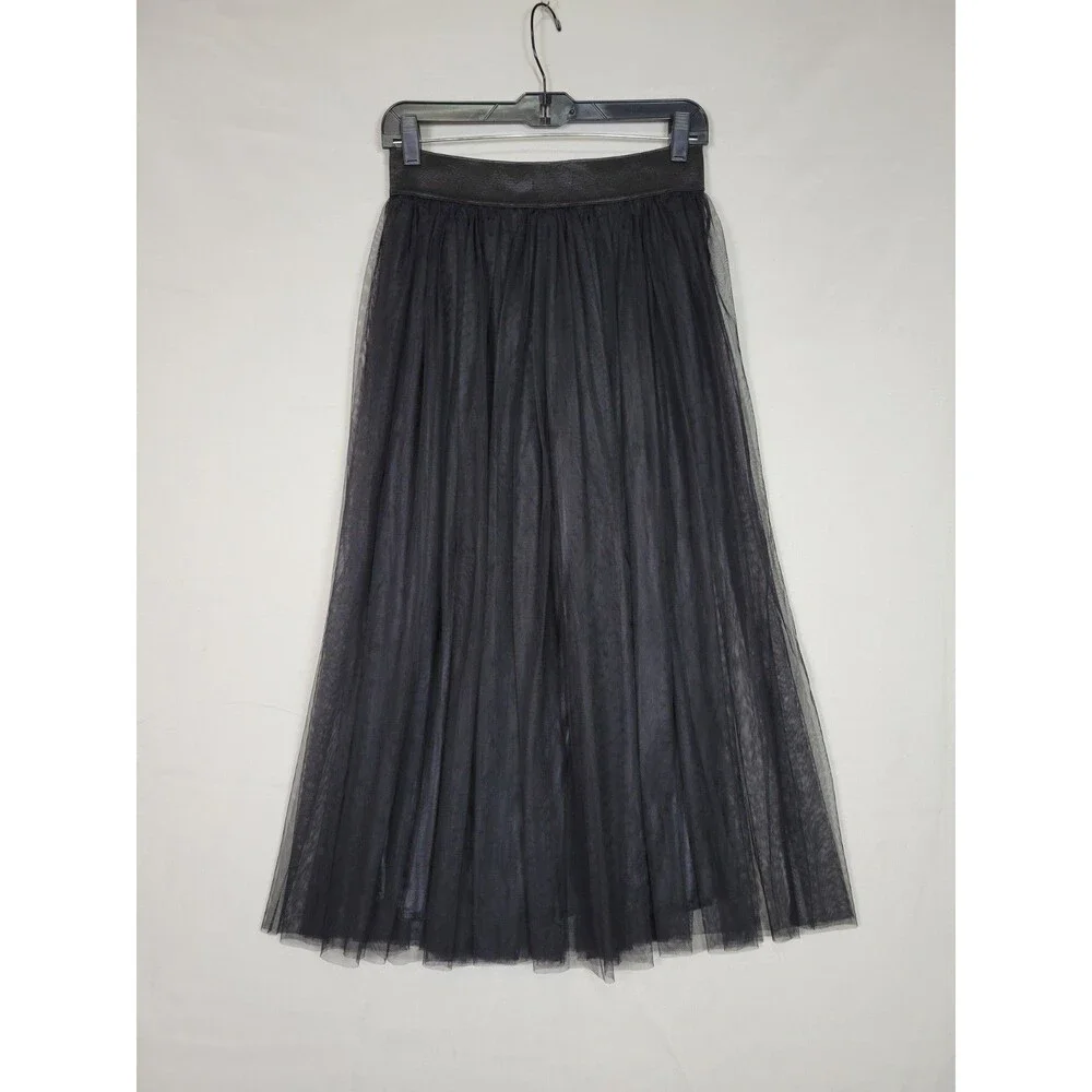 Womens Black Tulle Long Midi Skirt Sz Large Pull On Dark Fairy Grunge Whimsical - Picture 4 of 10